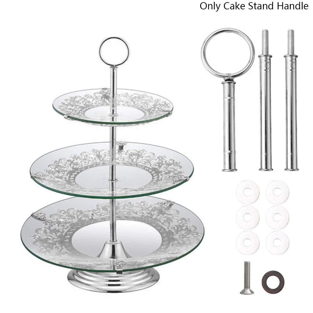 3 Tier Round Cake Stand Handle DIY Hardware Stainless Steel Easy Install Fruit Cake Tray Serving Plate Dessert Weddings Party