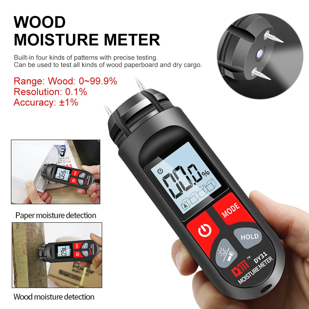 

Digital Wood Moisture Meter Paper Humidity Tester With LCD Display Portable Wall Hygrometer Timber Damp Detector 0-99.9%