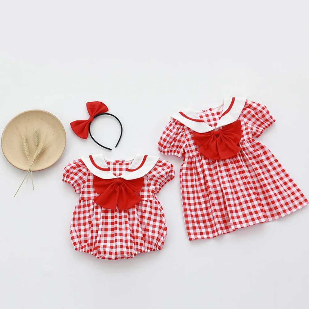 

2022 New Kids Summer Clothes Sleeveless Newborn Baby Clothes Cotton Baby Girl Outfit Plaid Baby Girl Romper Baby Girl Outfit