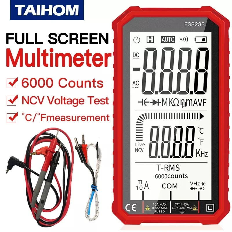 

Smart Digital Multimeter 10A Current 600V Voltage AC DC LCD Display Multi-Tester Doide Capacitor Temperature Frequency NCV