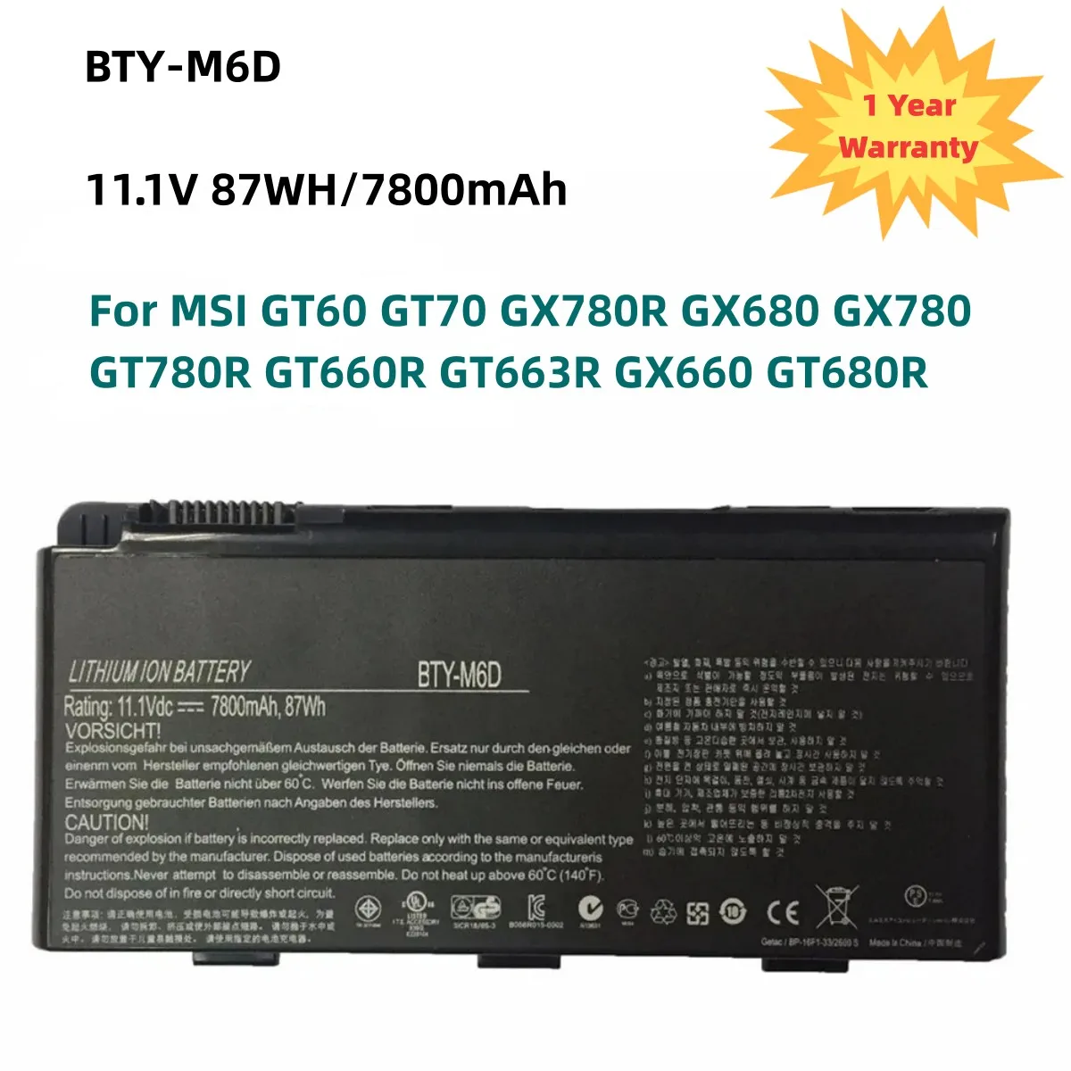 BTY-M6D Аккумулятор для ноутбука MSI GT60 GT70 GX780R GX680 GX780 GT780R GT660R GT663R GX660 GT680R 11 1 В 87WH