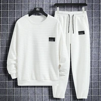 spring and summer mens sports leisure suit the new long sleeves loose fleece two piece nine points pants