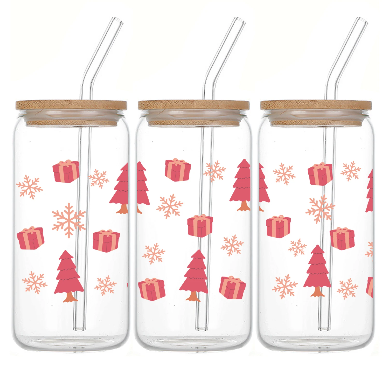 1 шт. 3d принт снежинки и подарки узор 16 унций стеклянная банка чашка для газировки