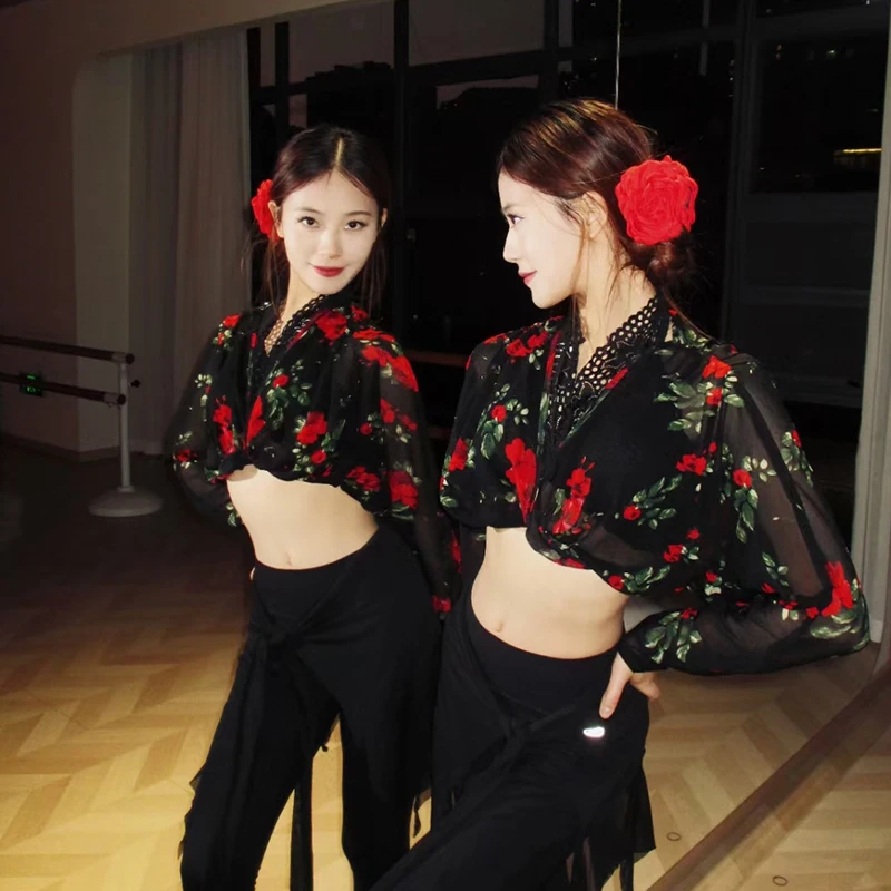 Новый женский летний халат для латинских танцев сетчатая блузка взрослых