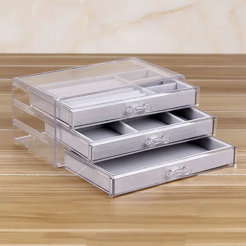 Acrylic Three-layer Jewelry Box Drawer Pearl Treasure Box Bracelet Long Chain Necklace Earrings Storage Display Packaging Box
