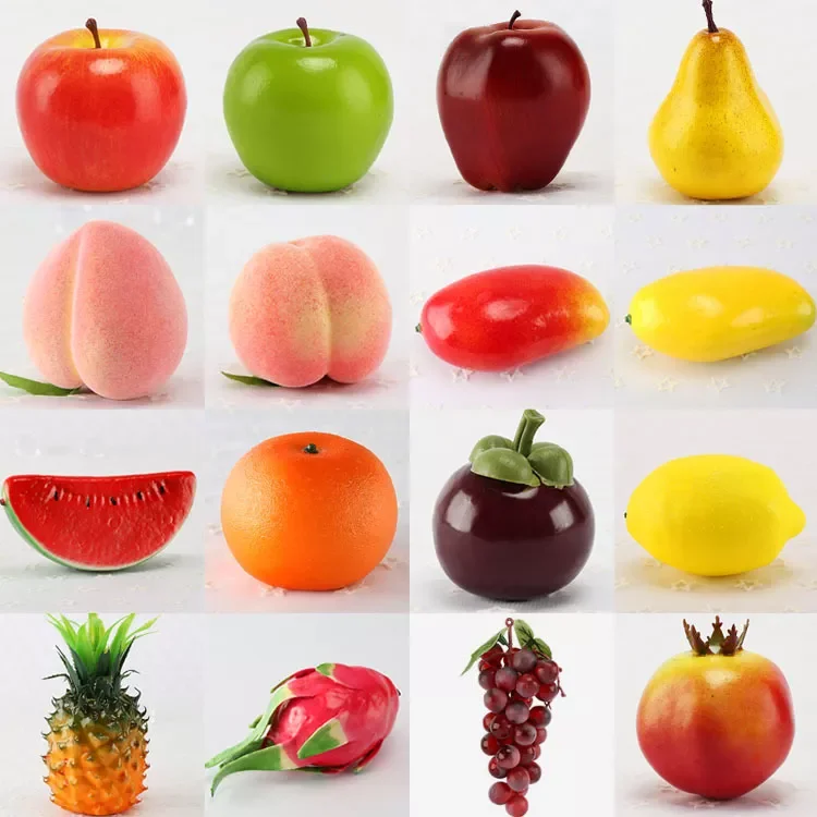 

Artificial Fruits and Vegetables Home Decoration Fake Orange Peach Pear Grape Lemon Peach Ornament Food Photography Props