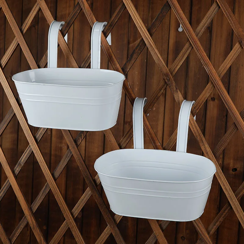 

Detachable Double Hook Hanging Bucket Balcony Flower Pot Elliptical Hanging Bucket Garden Decoration Metal Iron Flower Pot