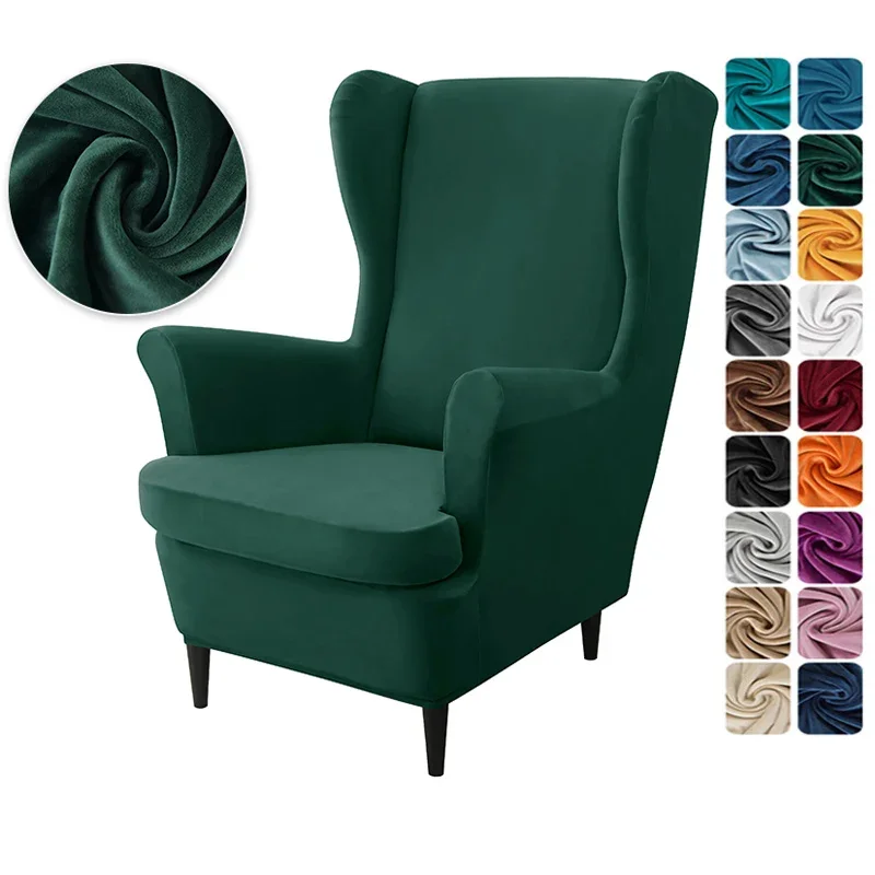 

Velvet Wing Chair Covers Stretch Wingback Armchair Cover with Seat Cushion Cover Elastic Solid Color Sofa Chair Slipcovers