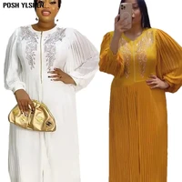 white chiffon pleated maxi dress african dresses for women 2022 new clothes wedding party long sleeve robe femme africa clothing