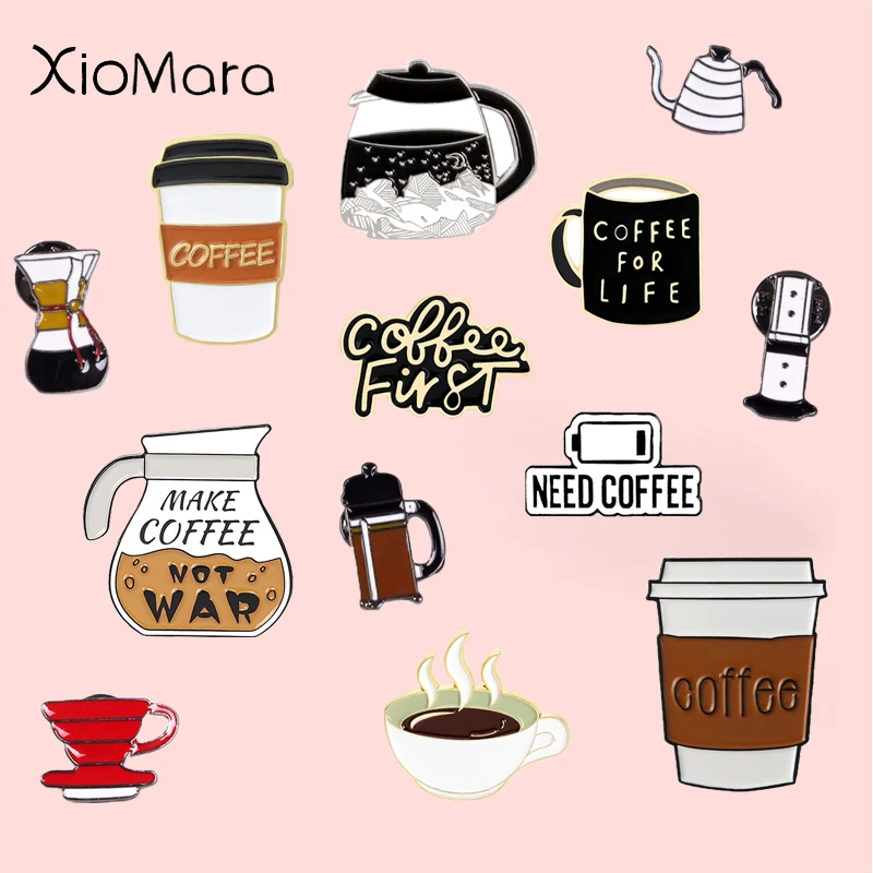 Coffee Series Enamel Pin Filter Bowl Coffee Punch Pot Cup Badges Custom Bag Clothes Lapel Pins Decoration Jewelry For Friend