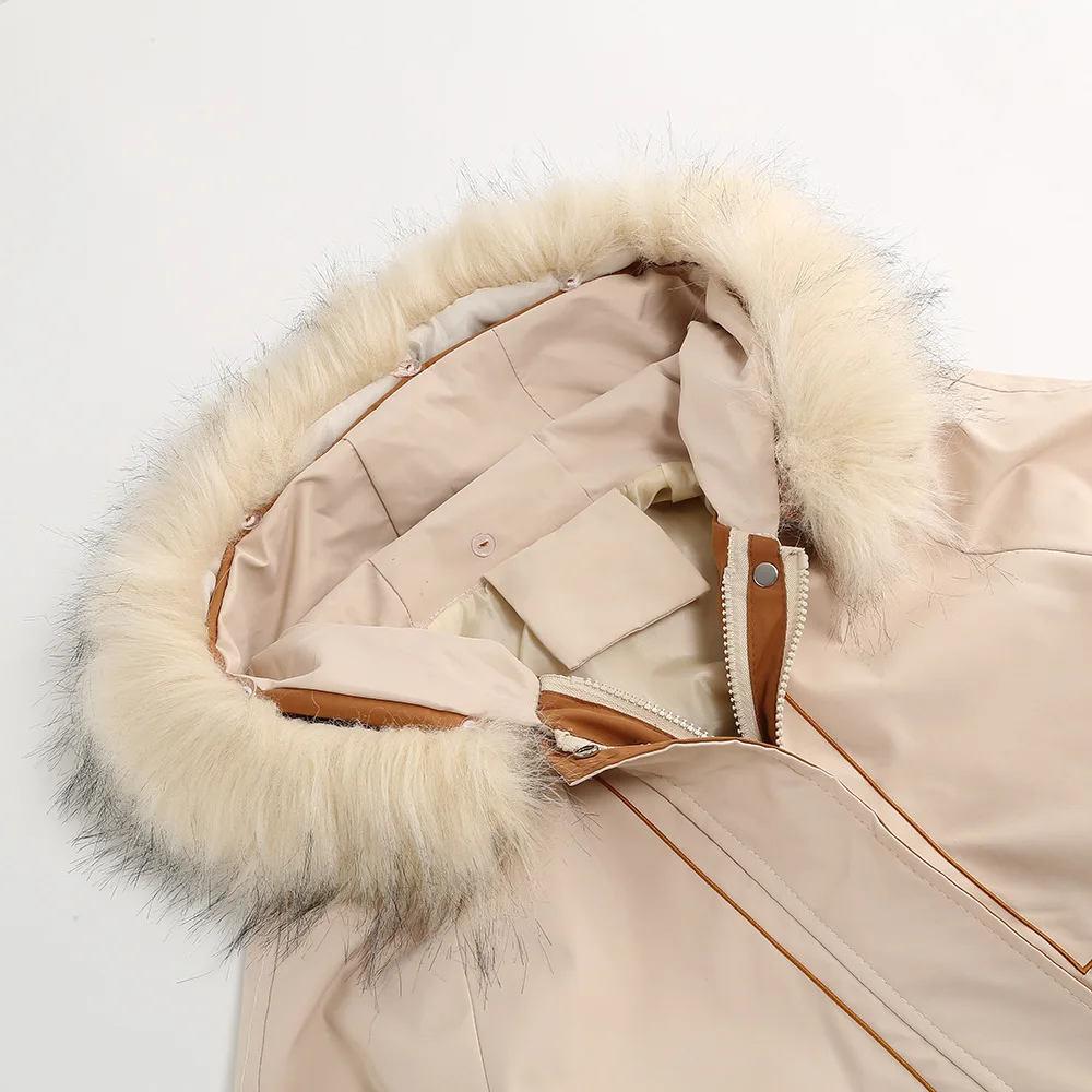 Faux Fur Collar Hooded Parkas Women Casual Thick Warm Long Winter Jacket Female Detachable Windbreaker Fleece Two Piece Set Coat