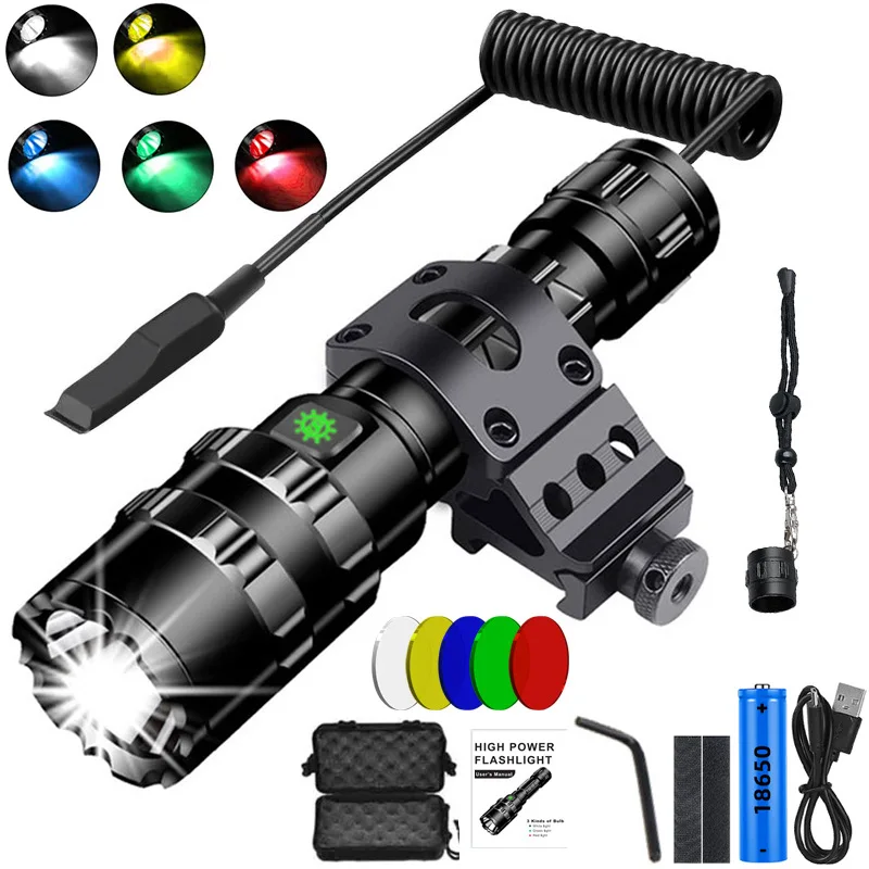 

L92 Tactical Flashlight 1600 Lumens USB Rechargeable Torch Waterproof Hunting Light with Clip Hunting Shooting Gun Accessories