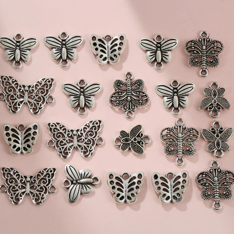 

HEYUYAO 10pcs/lot Antique Silver Color Butterfly Connector Charms Pendant DIY Bracelet for Jewelry Making Accessories