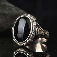fashion punk engraved black zircon rings for men boyfriend wedding holiday gift vintage gothic jewelry accessories wholesale