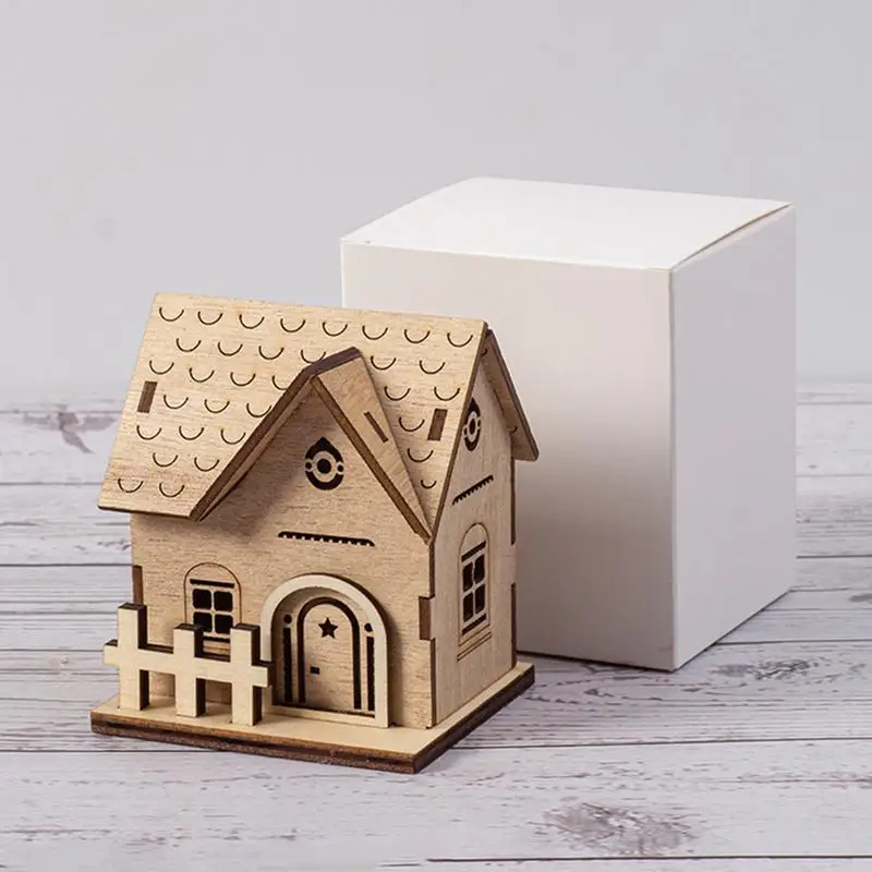 Светодиодная домашняя деревянная фигурка дома на батарейках зимний пейзаж
