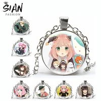 anime spy%c3%97family pendant necklace round twilight yor forger anya forger cute figures necklace chains glass dome otaku jewelry