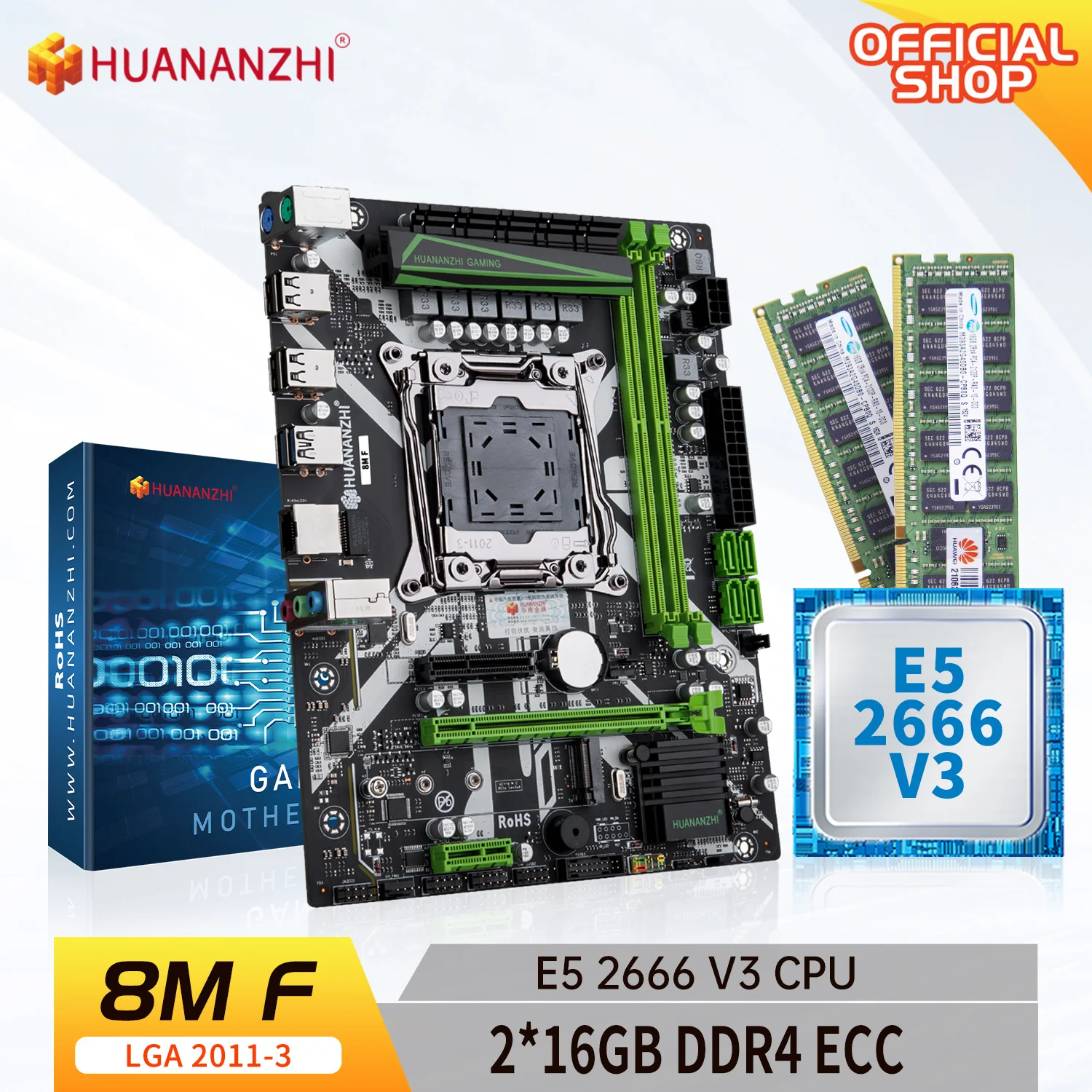 

HUANANZHI X99 8M F LGA 2011-3 XEON X99 материнская плата с Intel E5 2666 V3 с 2*16G DDR4 RECC память комбинированный комплект NVME