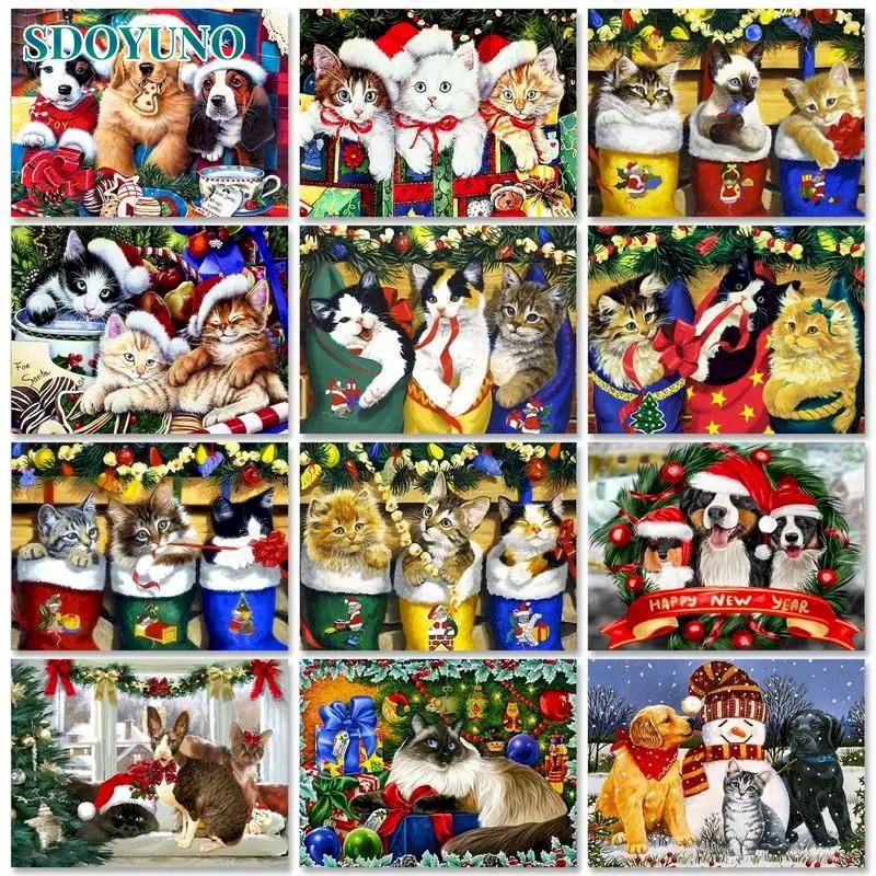 

SDOYUNO Рождественская интерьерная живопись по номерам на холсте декоративные картины Снежный человек DIY картины по номерам настенное искусст...