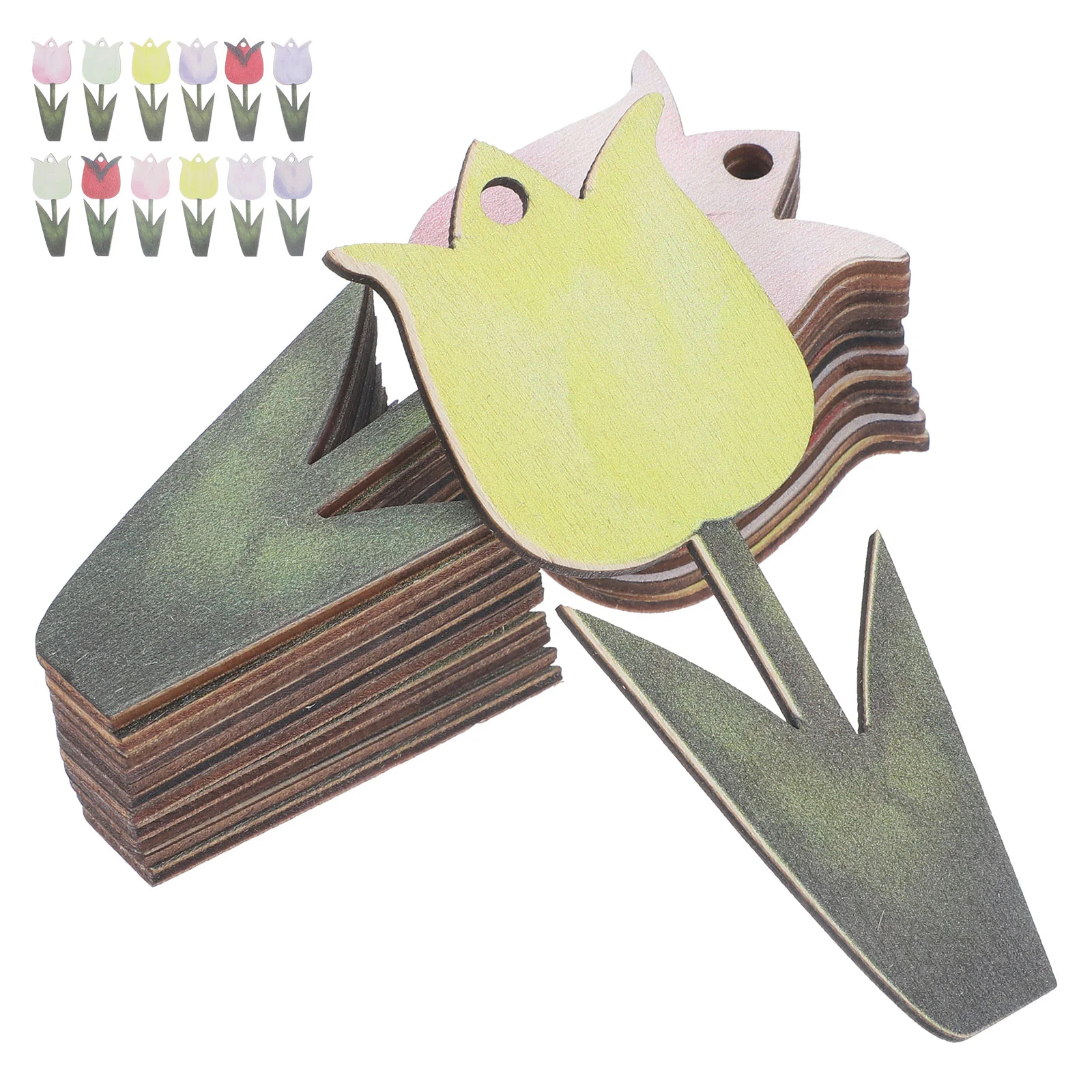 

12 Pcs Easter Wooden Embellishments Spring Decorations Home Spring Tree Ornament Hollow Out Wooden Tulip Hanging