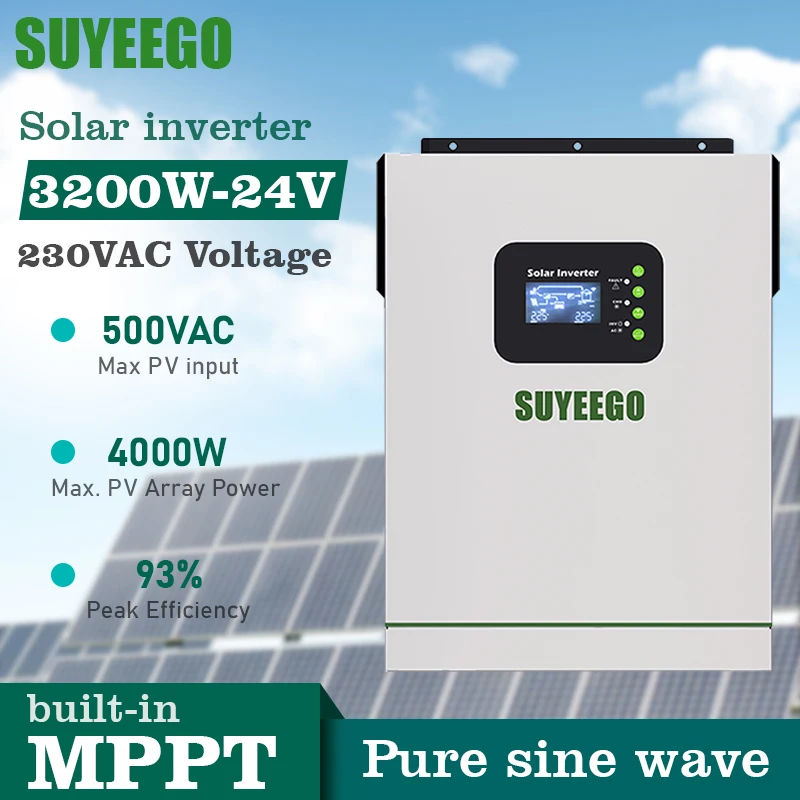 

SUYEEGO 3kW Solar Hybrid Inverter 24V 230V DC To AC Off-Grid Pure Sine Wave Inversor 80A MPPT Solar Charger PV 60-450V With WIFI