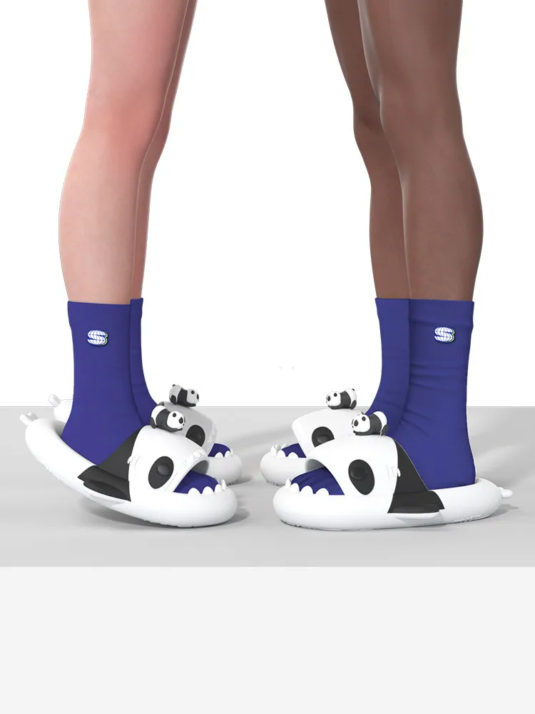 Cartoon Panda Shark Couple Slippers For Men And Women Summer Indoor 4CM Thick Sole Antibacterial Antiskid Soft Sole Slipper