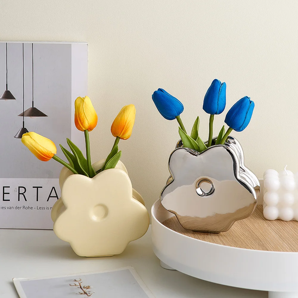 

Nordic Style Ceramic Flower Vase Dried Flowers Decorative Vase Living Room Home Decoration Accessories Flower Pot Home Docer