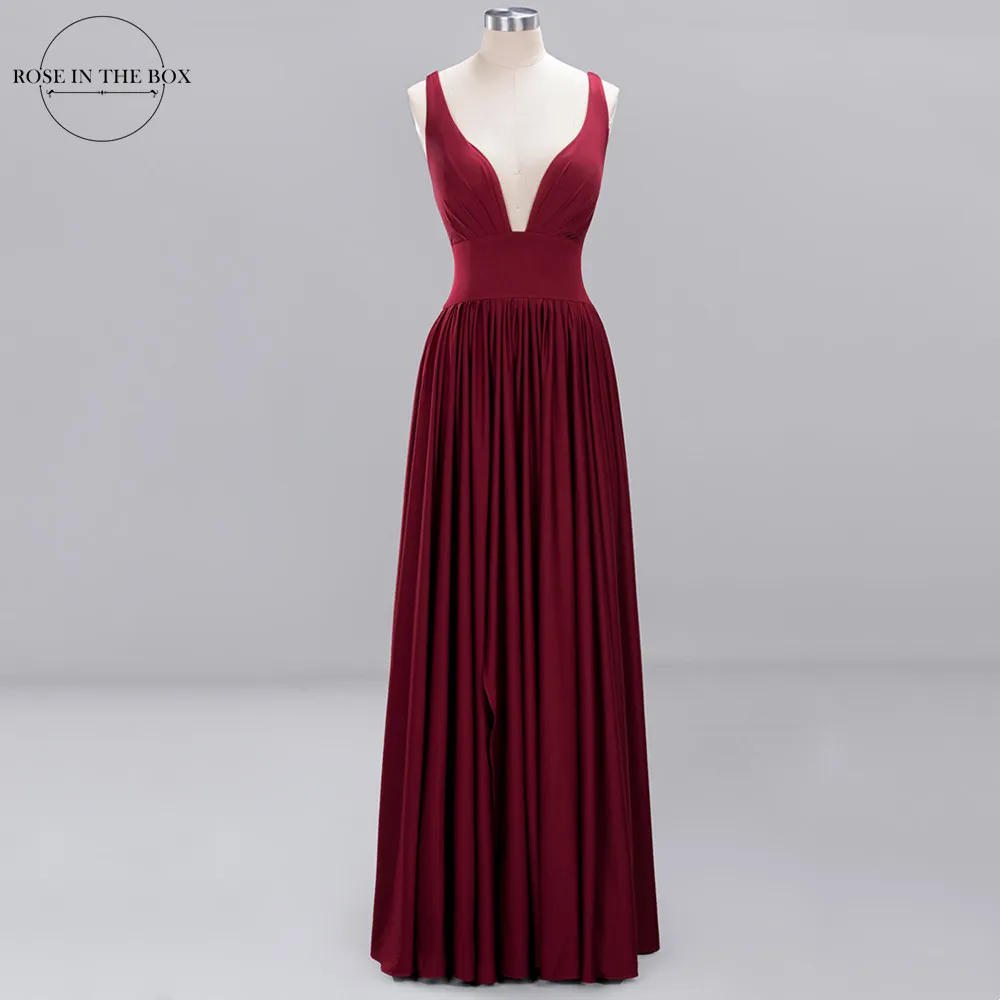 

Дешевые Длинные вечерние платья в наличии бордового цвета, 2022 реальное изображение, сексуальное простое платье с V-образным вырезом, Достав...