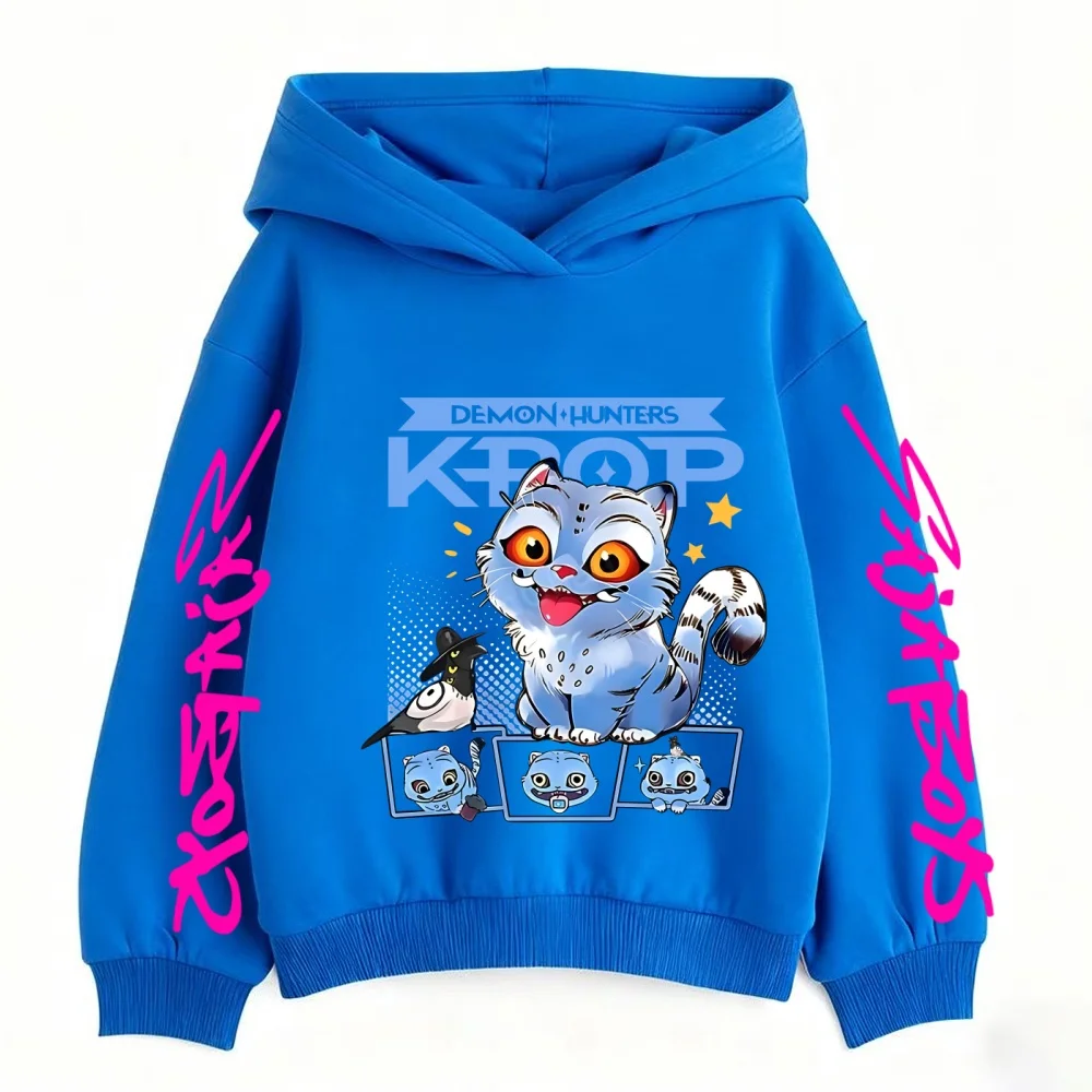 Фото Толстовки K-pop «Охотники на демонов» для мальчиков и девочек, верхняя одежда с длинными рукавами Saja, пальто с капюшоном и принтом для мальчиков, модный пуловер, детский топ №2