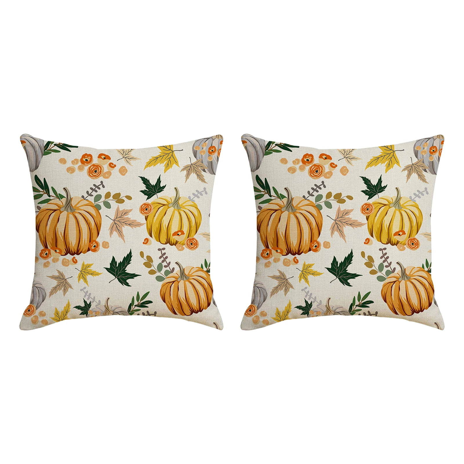 

2pcs Thanksgiving Fall Linen Unisex Sofa Patio Harvest Festival Bed Pumpkin Pattern Autumn Pillow Cover Soft Office Home Decor