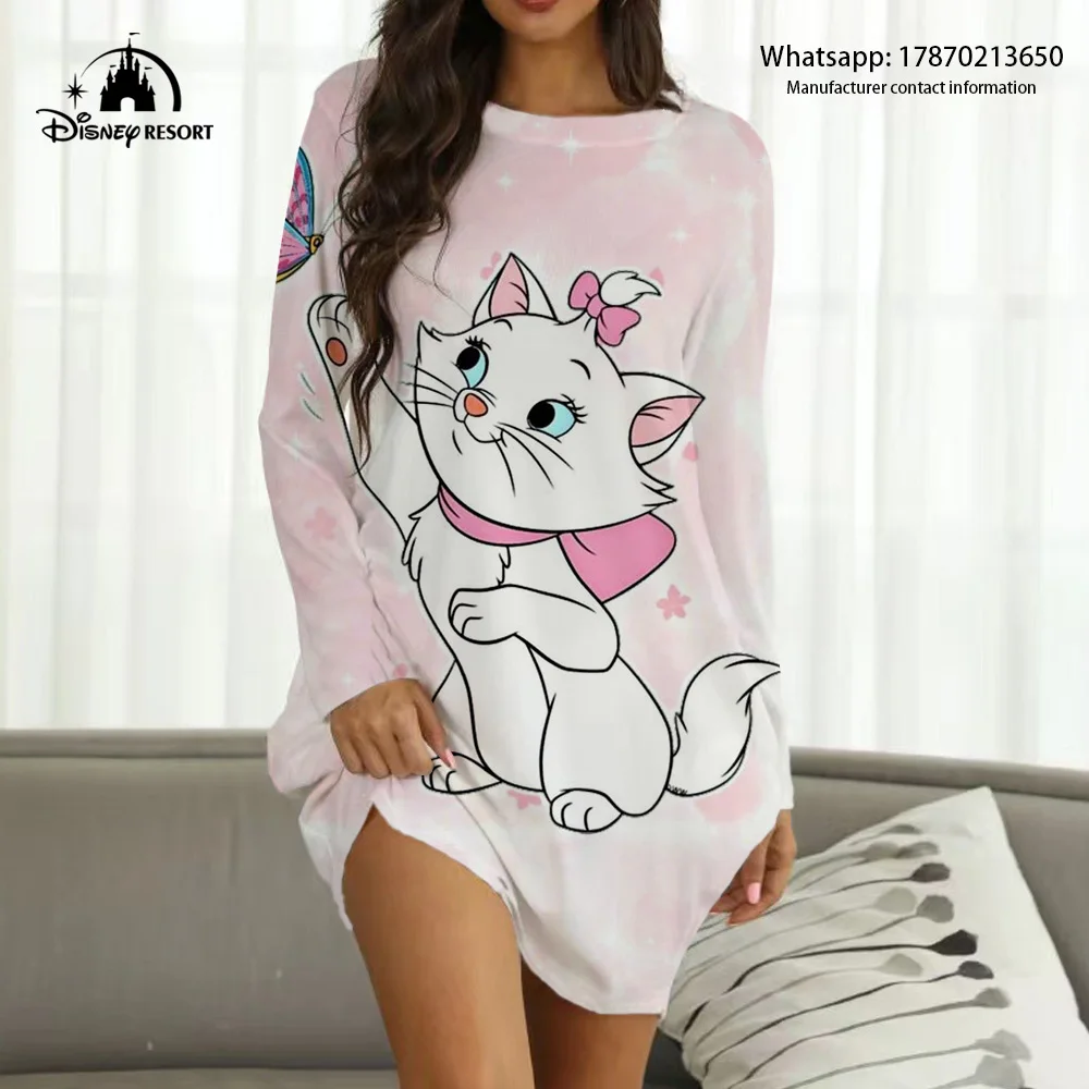 

New Disney Brand Mary the Cat Cartoon Print Hot Sale Sweetheart Women's Clothing 2022 Fall Fashion Casual Boho Loungewear Y2K