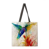 high quality linen shoulder bag ink dragonfly printed handbag fashionable womens leisure beach shopping bag handbag