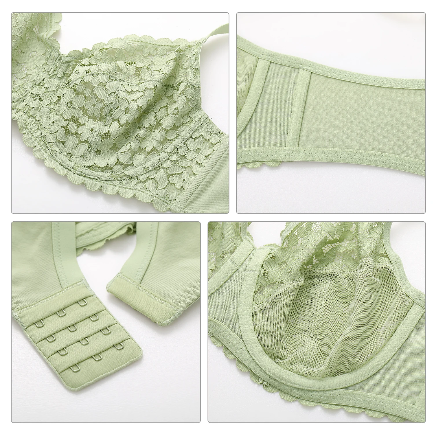 DOBREVA Women's Unlined Sheer Floral Lace Minimizer Bra Plus Size Underwire Full Coverage Bralette