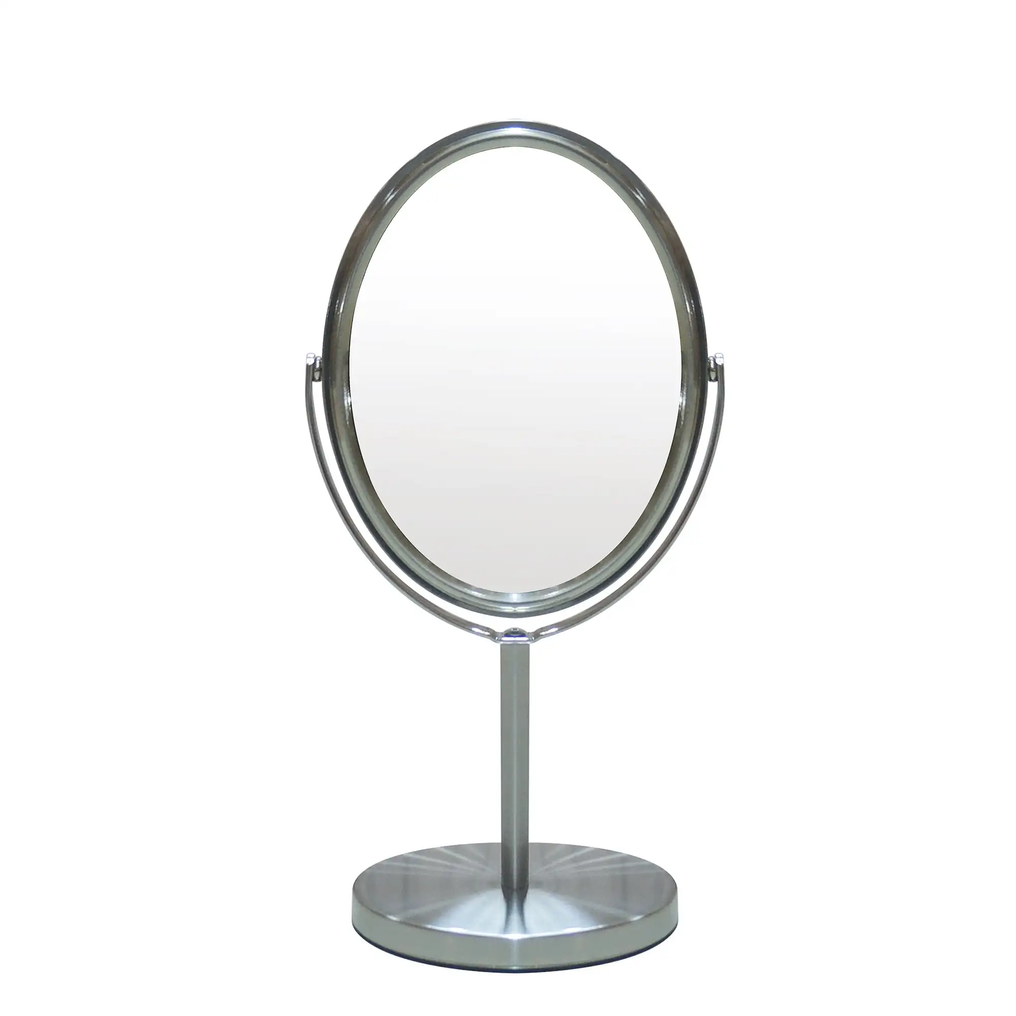 

Oval Two Sided 5X Nickel Framed Freestanding Makeup / Shaving Mirror
