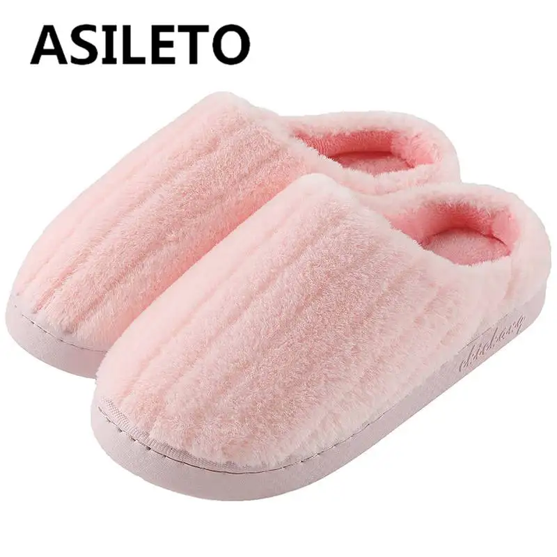 

ASILETO 2022 Winter Cotton Slippers Simple Male Lovers Home Indoor Warm Thick Wear-resistant Female Shoes Solid Plus Size 44 45