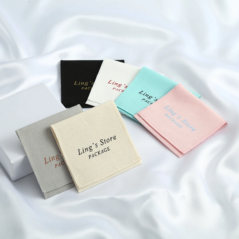 50pcs Small Cotton Purse Pouches Custom Logo Jewellery Travel Gift Drawstring Pocket Jewelry Ring Envelope Organizer Storage Bag