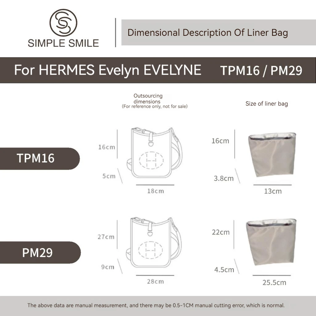 For HERMES Evelyne Make up Organizer Felt Cloth Handbag Organizer Insert Bag Travel Inner Purse Portable Cosmetic Bags