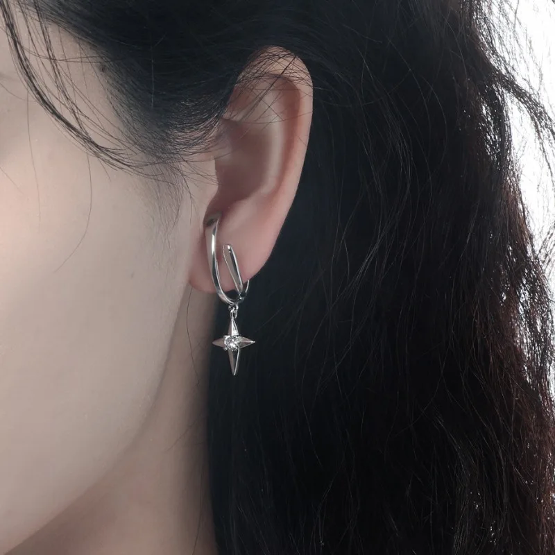 Модные серьги-клипсы с четырьмя острыми звездами индивидуальная металлическая