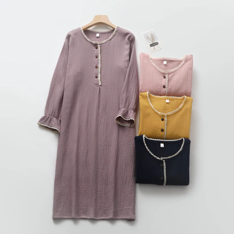 

Женское газовое платье макси, повседневное базовое платье из 100% хлопка с длинным рукавом и круглым вырезом, на пуговицах, 2023