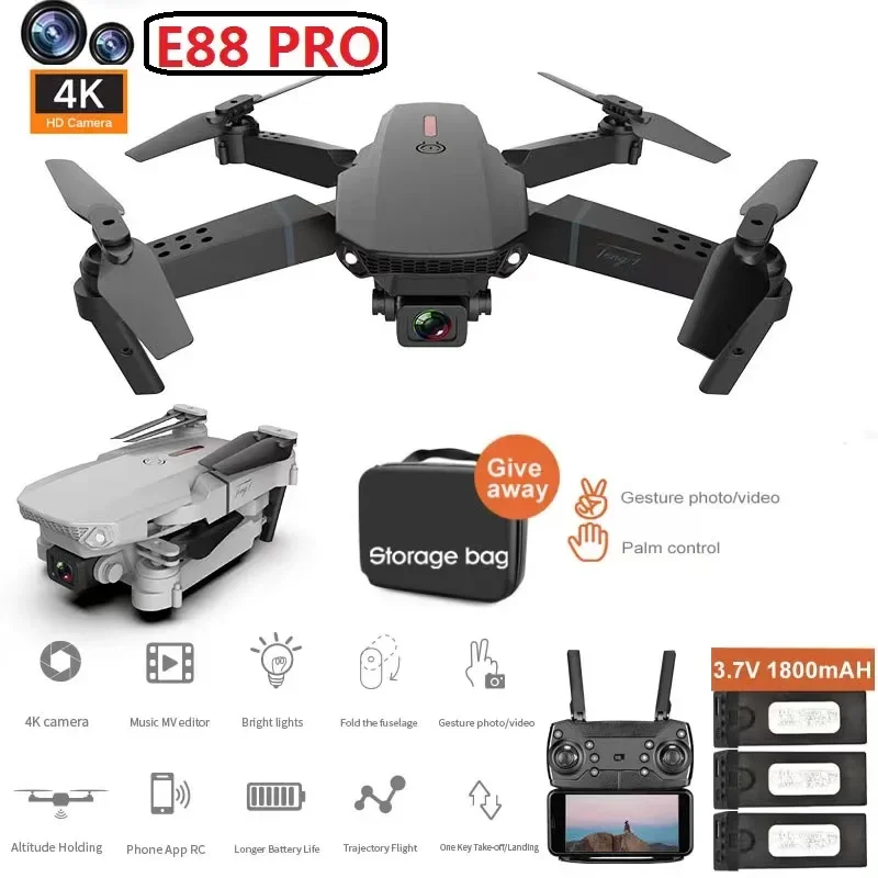 

NEW With Professinal 4K/1080P Wide Angle Camera Rc Helicopter Dron E88 PRO Quadcopter WIFI FPV Height Hold Toy