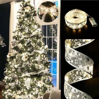 510m christmas led ribbon christmas tree ornament double layer lace bows fairy strings lights navidad decoration new year 2023