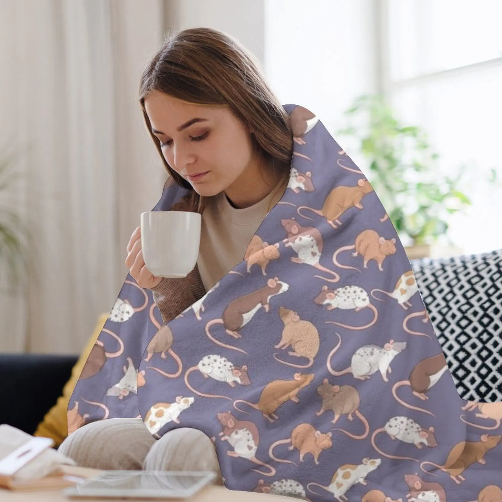 Милые крысы против шиферно-серого фона от Whimsicolourart пледы мягкие кровати теплые