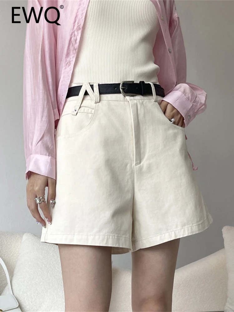 

EWQ High Waist A-line Shorts For Wome Solid Loose Wide Leg Pants Office Lady Fashion Female Clothing 2023 Summer New 26D3799