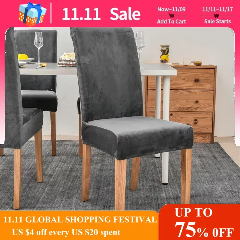 

1/2/4/6 Pcs Velvet Dining Room Chair Cover Stretch Elastic Dining Chair Slipcover Spandex Case for Chairs housse de chaise