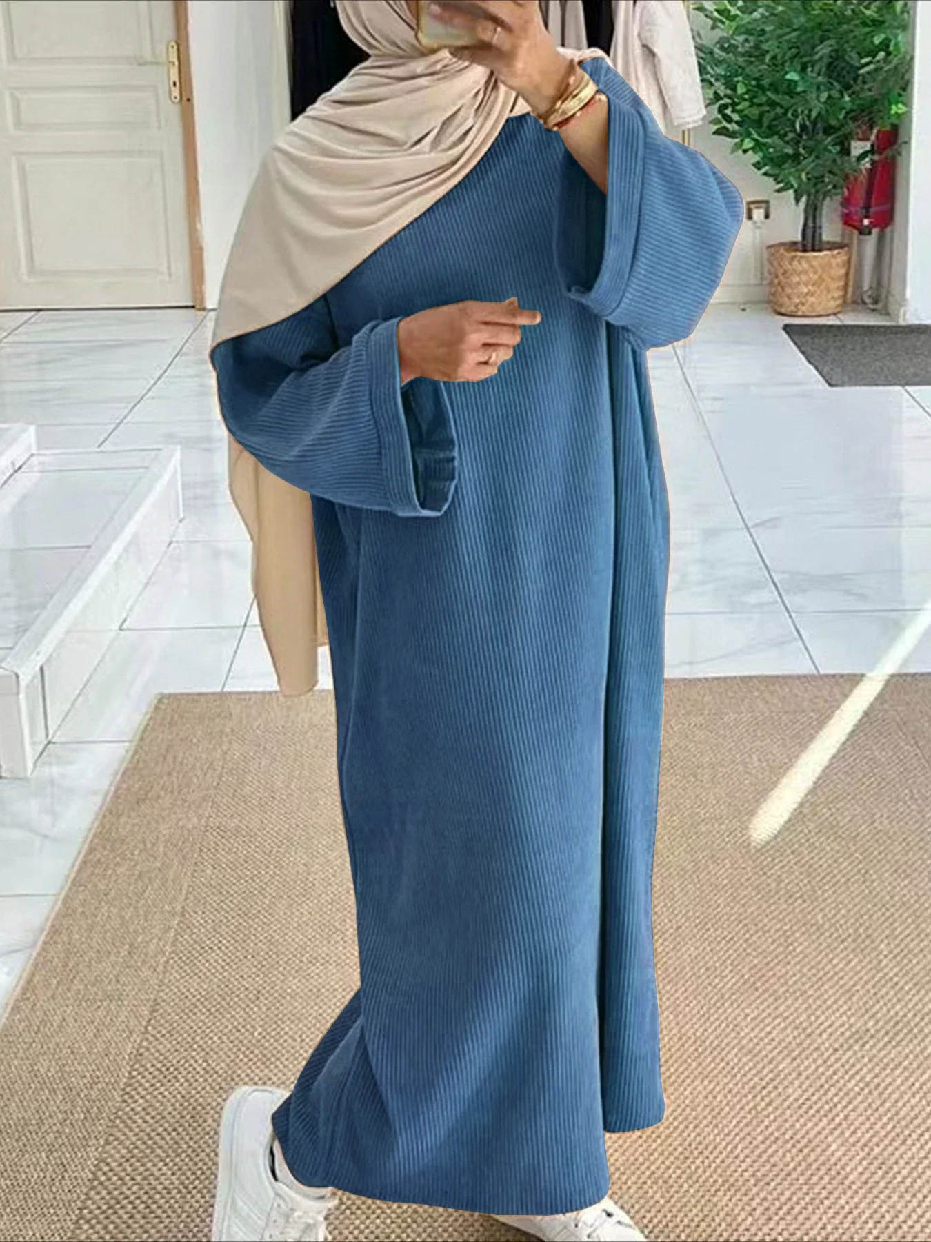 Фото Ид мусульманские женские скромные платья Рамадан Ислам Vestidos Джалабия Марокко Саудовская Аравия Абая Дубай Кафтан 2024 осень-зима халат №3