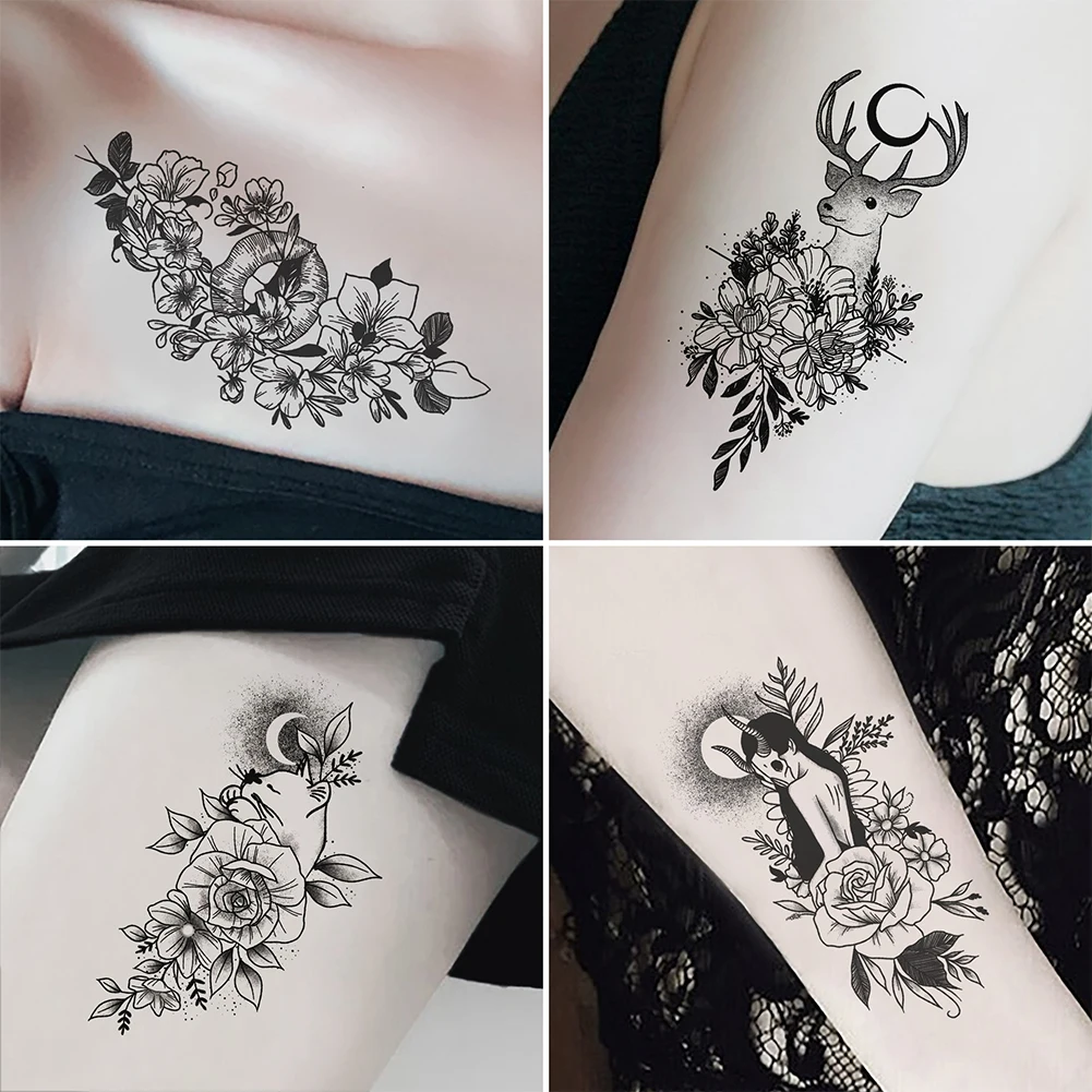 

30PCS/set Beauty Black Flower Rose Temporary Tattoos Flash Art Body Arm Women Sleeve Waterproof Fake Tatoo Sticker