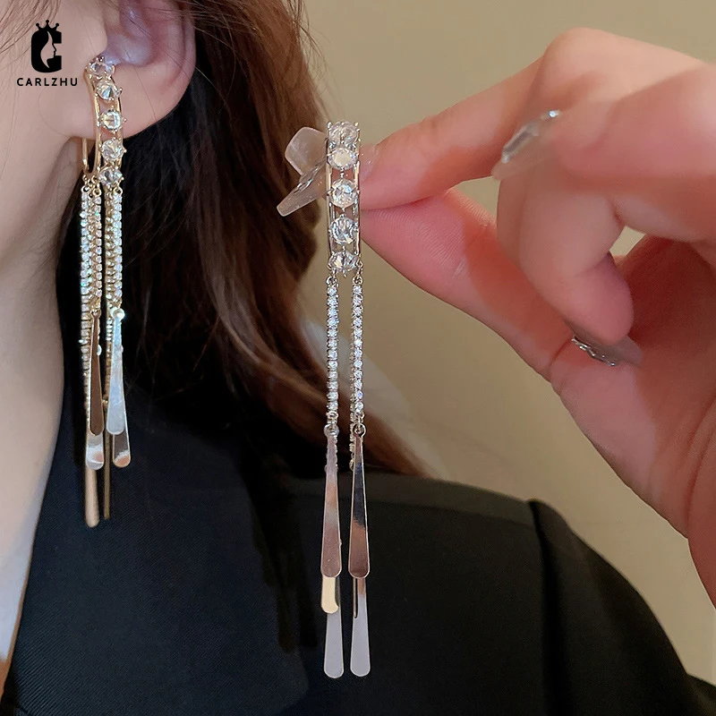

1PC Zircon U-shaped Tassel Earbone Clip Earrings without Piercing for Women European and American Fashion Party Jewelry