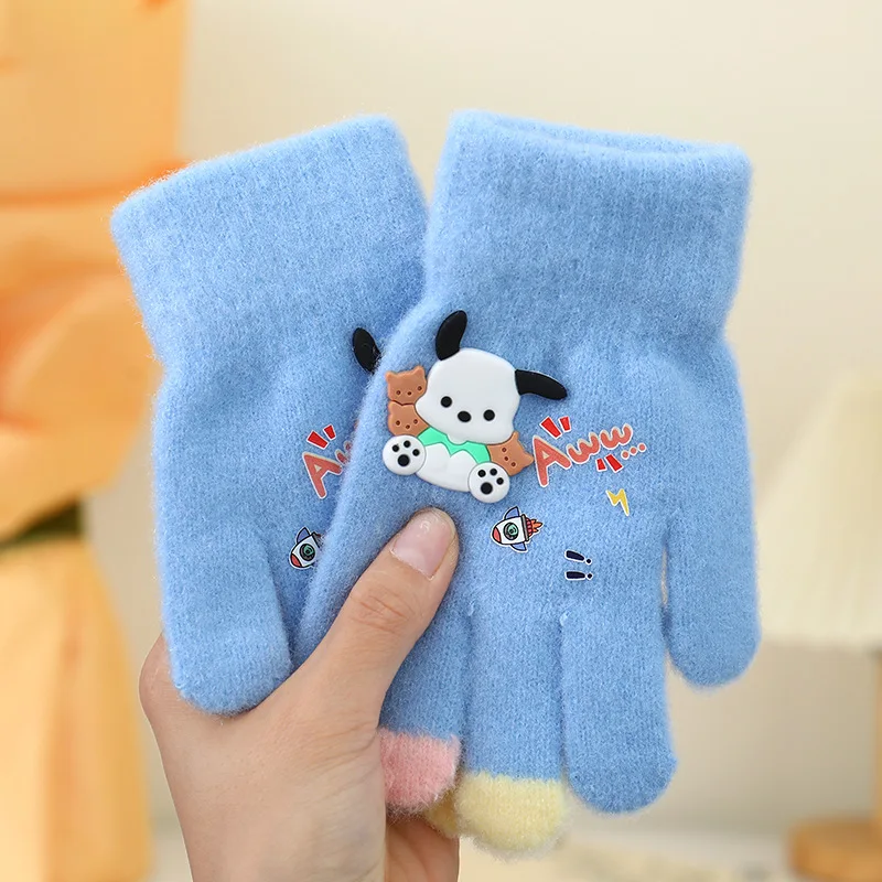 Kawaii Sanrio перчатки Kuromi My Melody морозостойкие зимние на пальцы плюшевый сенсорный