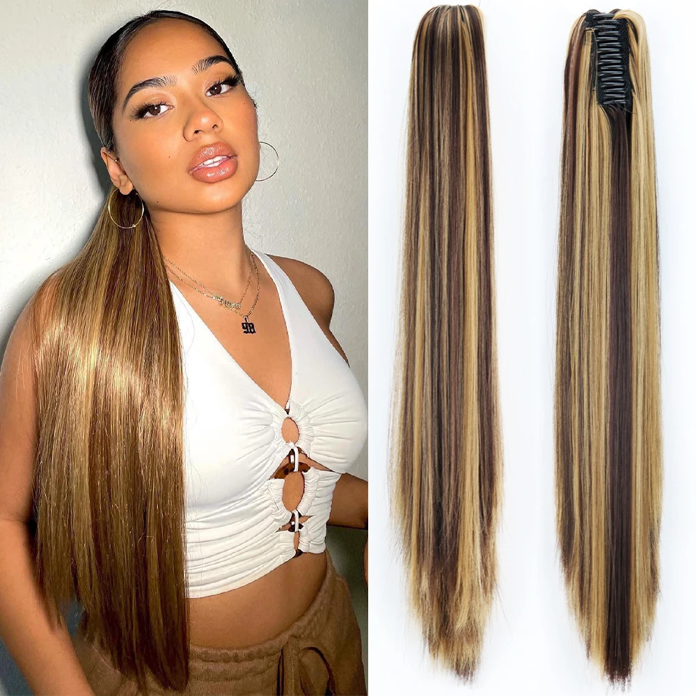 Synthetic Claw Clip On Ponytail Hair Extensions Long Straight 24 Heat Resistant Pony Tail HairPiece BlackBrown Blonde Hairstyle Synthetic Claw Clip On Ponytail Hair Extensions Long Straight 24 Heat Resistant Pony Tail HairPiece BlackBrown Blonde Hairstyle
