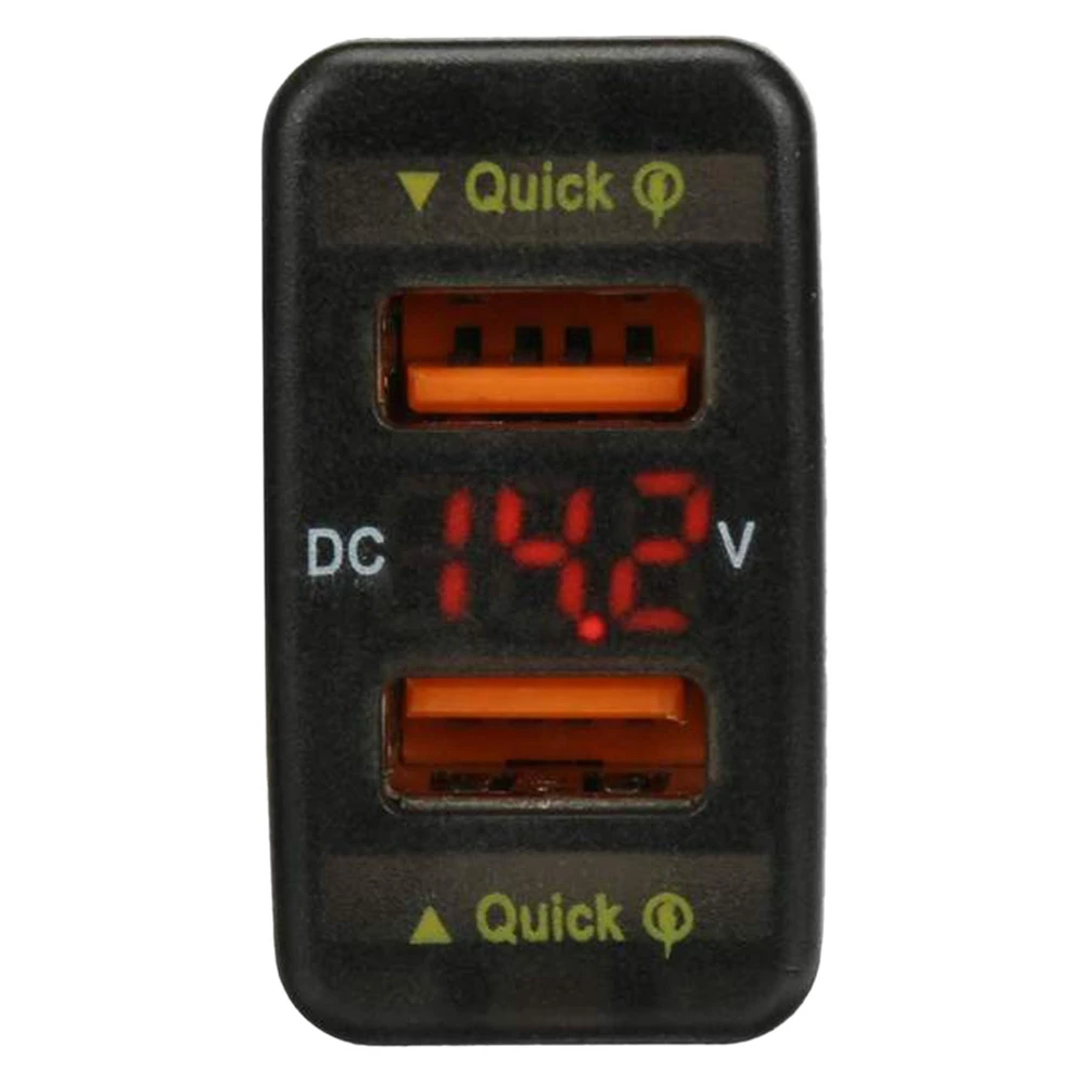 

36W Car Fast Charger QC3.0 Adapter Dual USB Adapter Digital Display Voltmeter for Toyota Hiace Prado 22X44mm Red