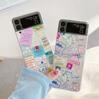 hot air ticket travel label phone case for samsung galaxy z flip 3 5g transparent hard cover for galaxy z flip3 protective shell